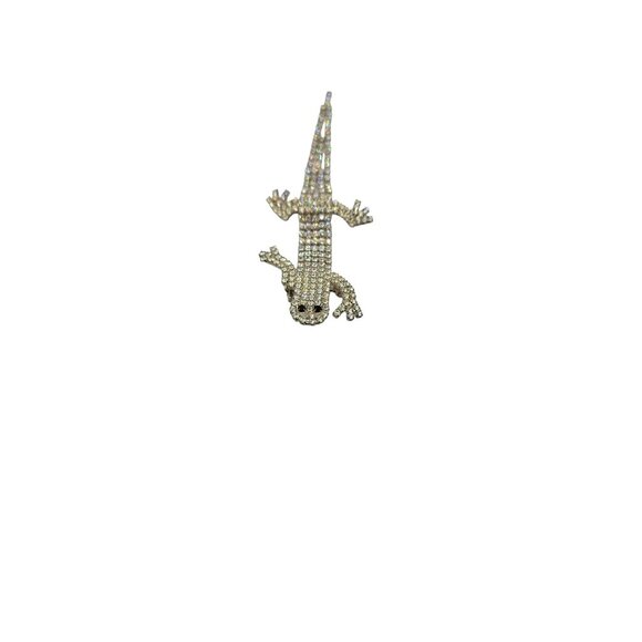 Silver Tone Clear Rhinestone Articulated Lizard Gecko Brooch Pin - Picture 5 of 7